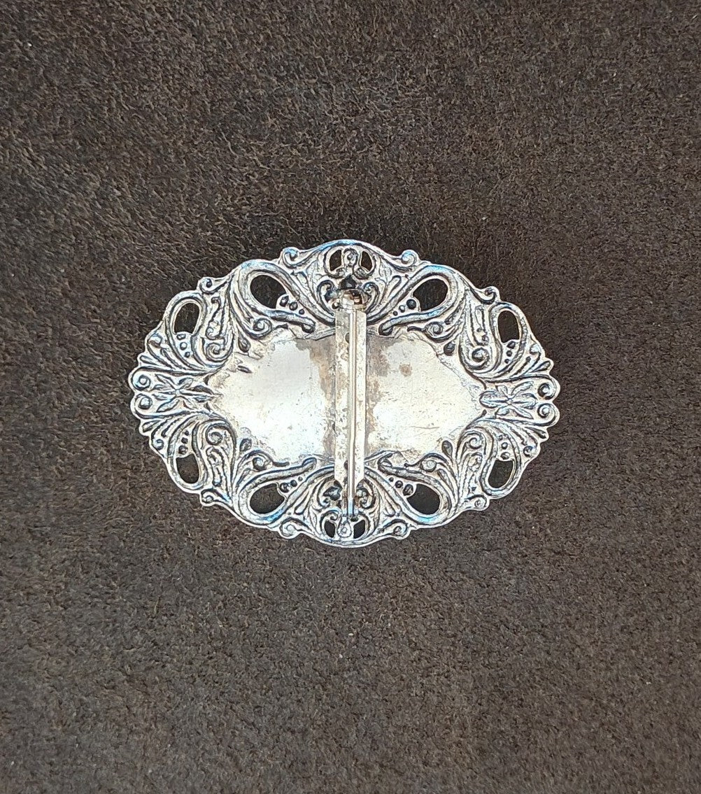 Biblical Lion & The Lamb Two Tone Openwork Filigree Brooch