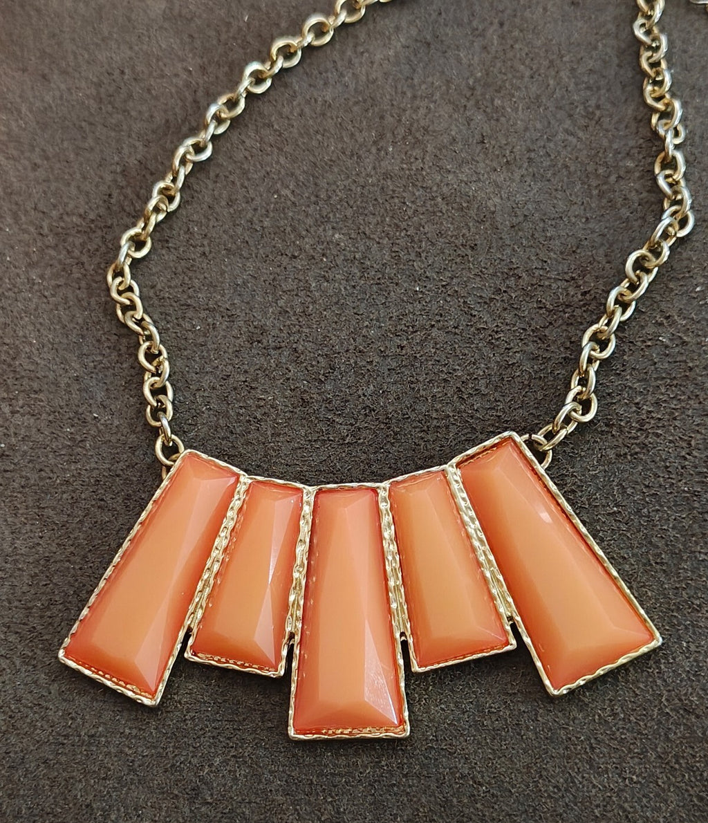 Orange Resin Geometric Bib Statement Necklace.