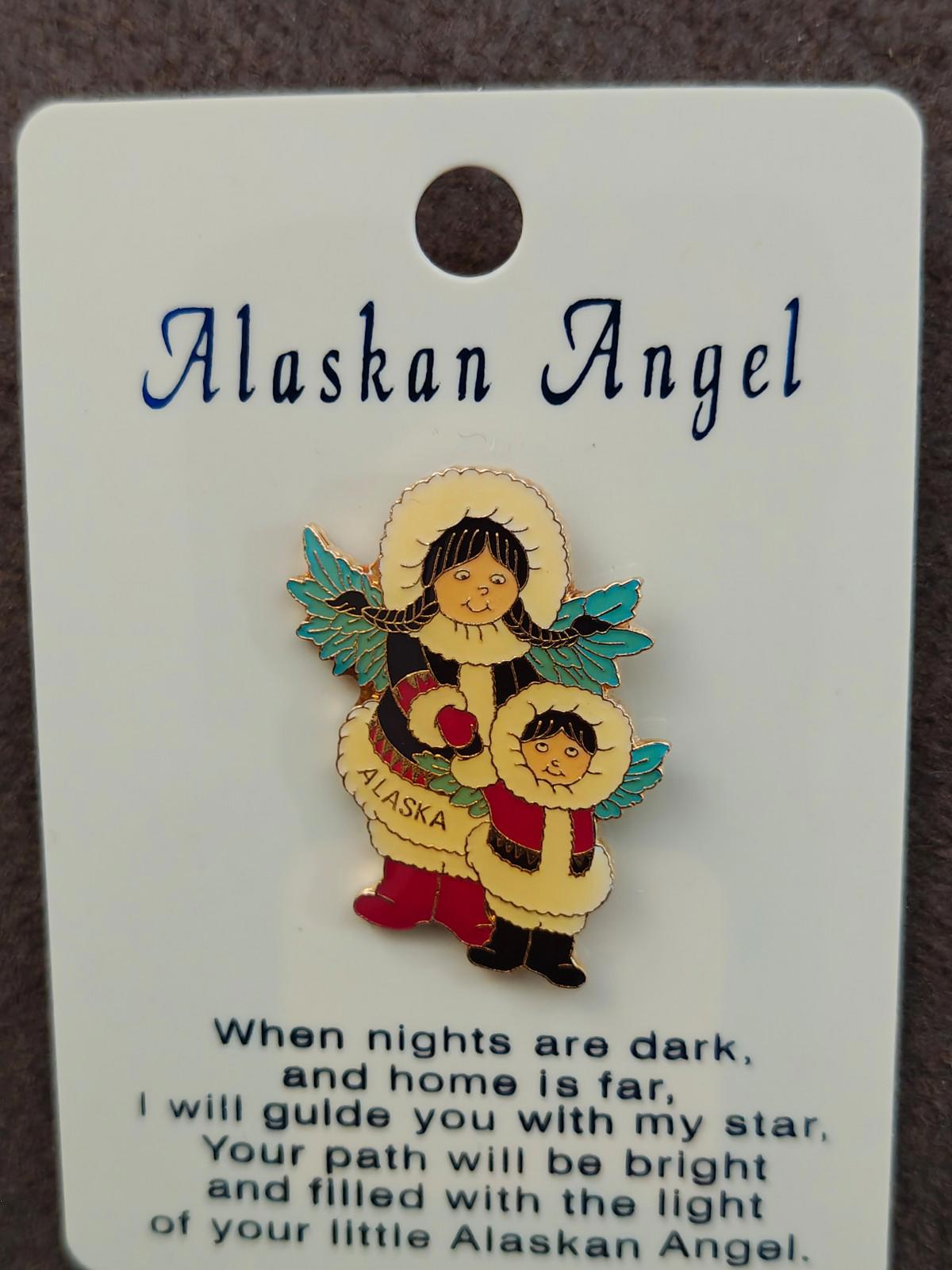 1980s Alaskan Angel Gold Tone Enamel Pin Brand New On Original Card