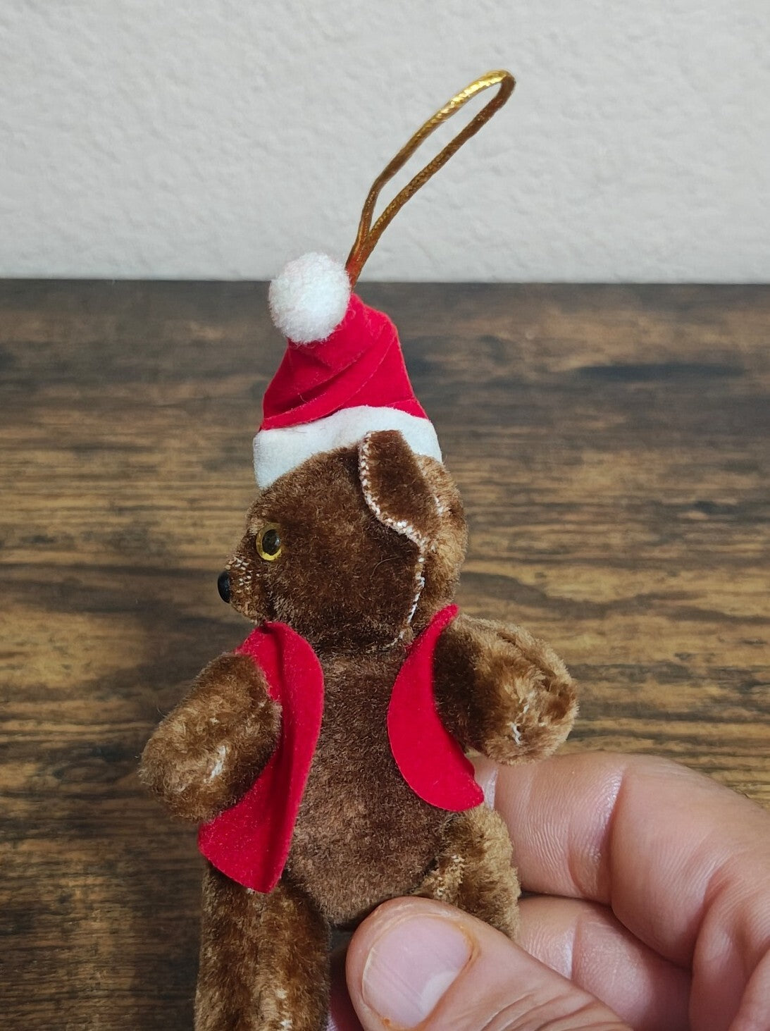 1970s/80s Fuzzy/Flocked Miniature Teddy Bear Christmas Ornament