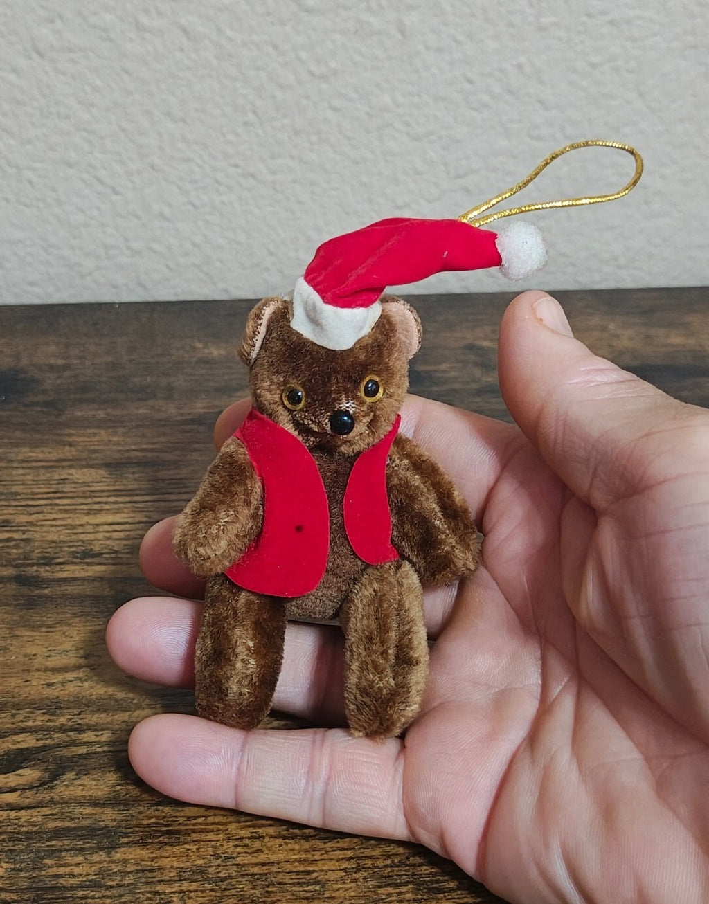 1970s/80s Fuzzy/Flocked Miniature Teddy Bear Christmas Ornament