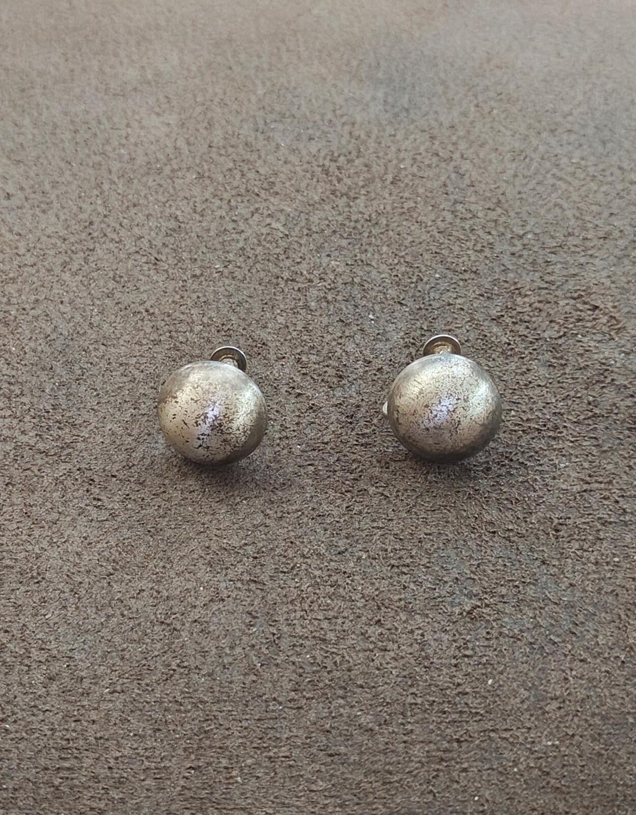1950s/60s Sterling Silver Ball Screwback Clip On Stud Earrings