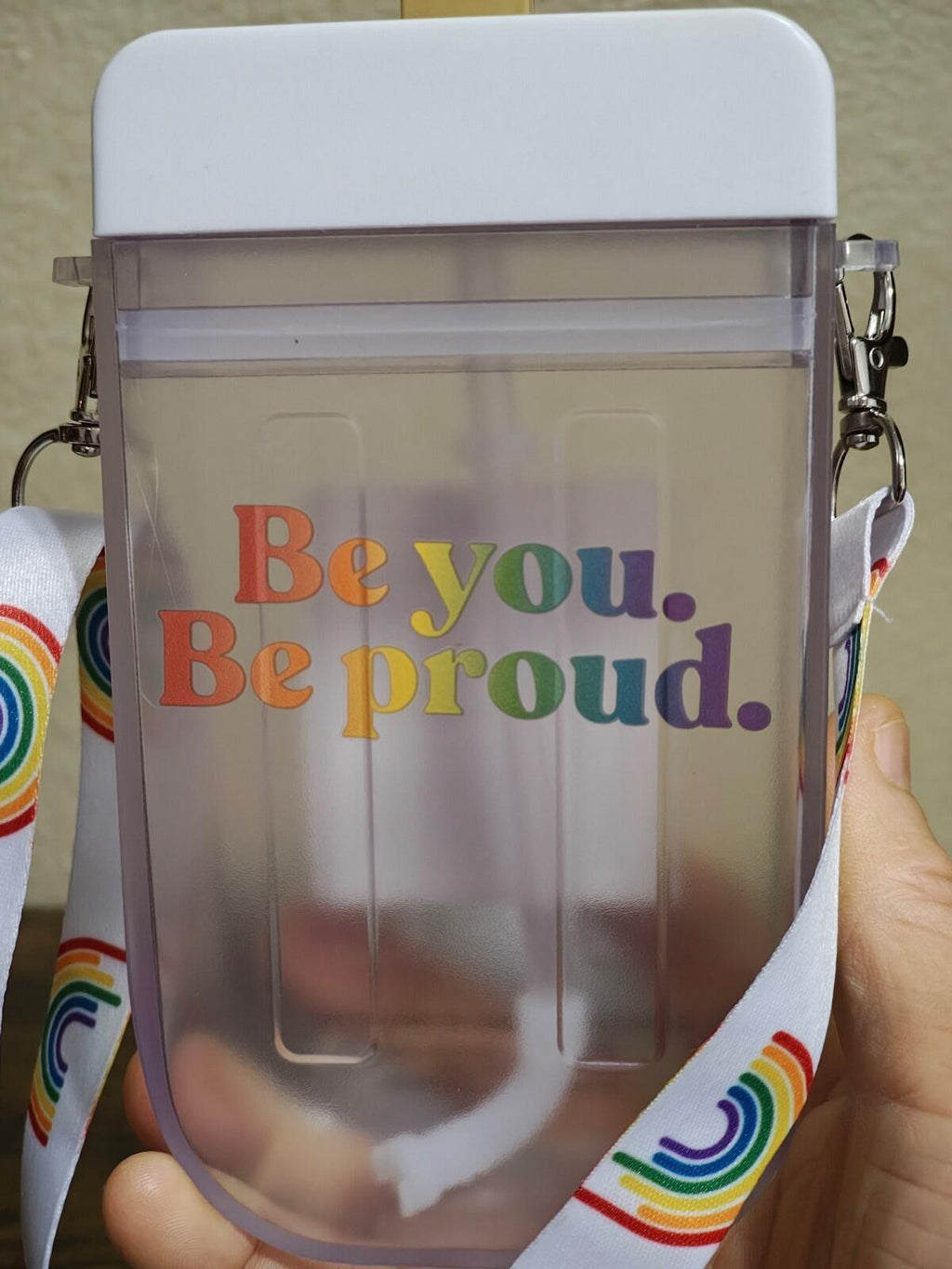 Colorful Gay Pride Apparel Popsicle Sipper 11.8 oz Water Bottle Rainbow Strap