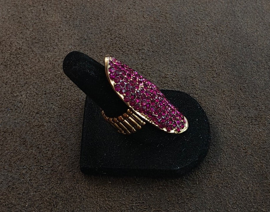 Women's Fuchsia Stone Studded Curved Pave Cocktail Ring