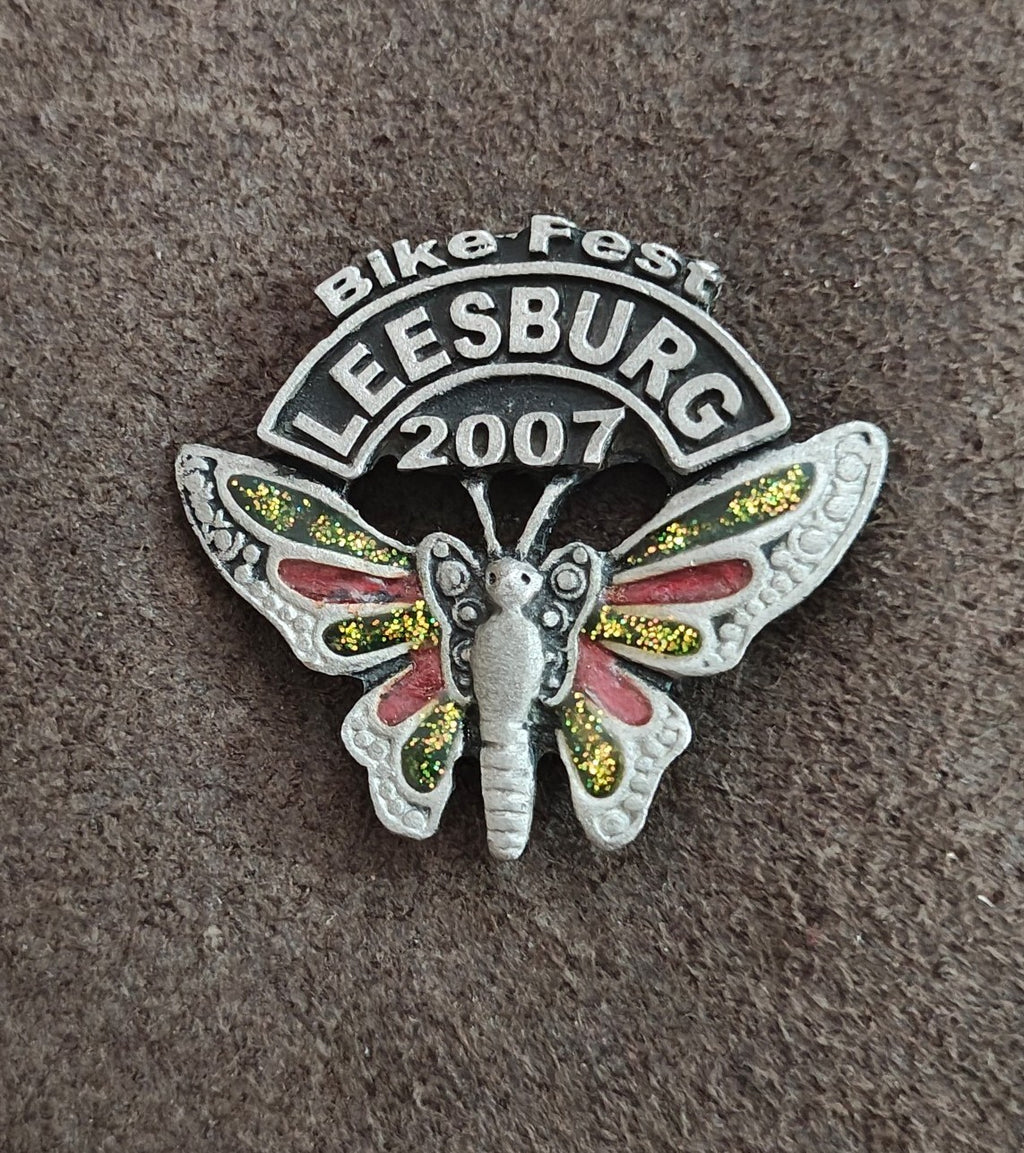 Ladies Of Harley Leesburg 2007 Bike Fest Butterfly W/ Glitter Accents Pewter Pin