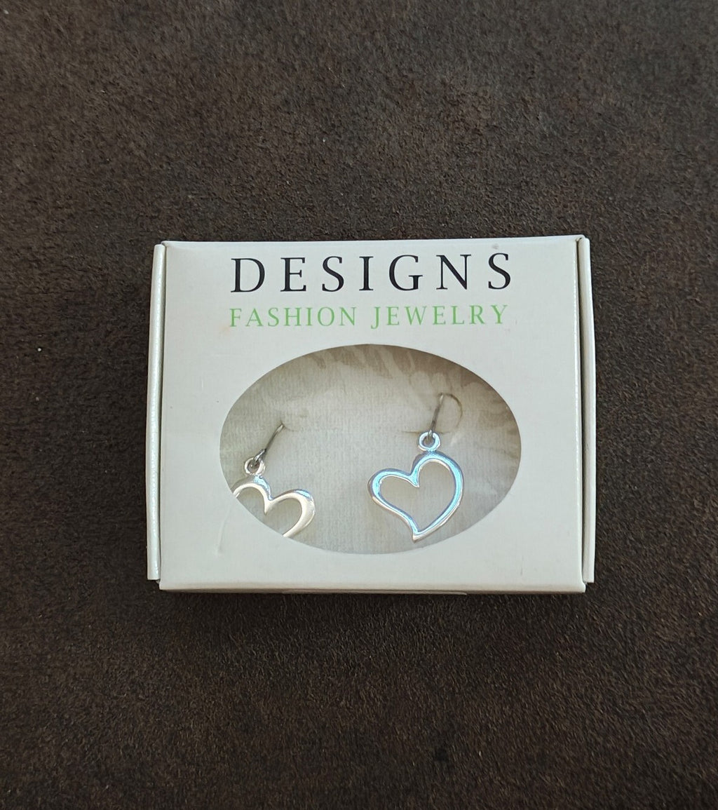 Shiny Silver Tone Open Heart Dangle With Fishhook Ear Wires NWT