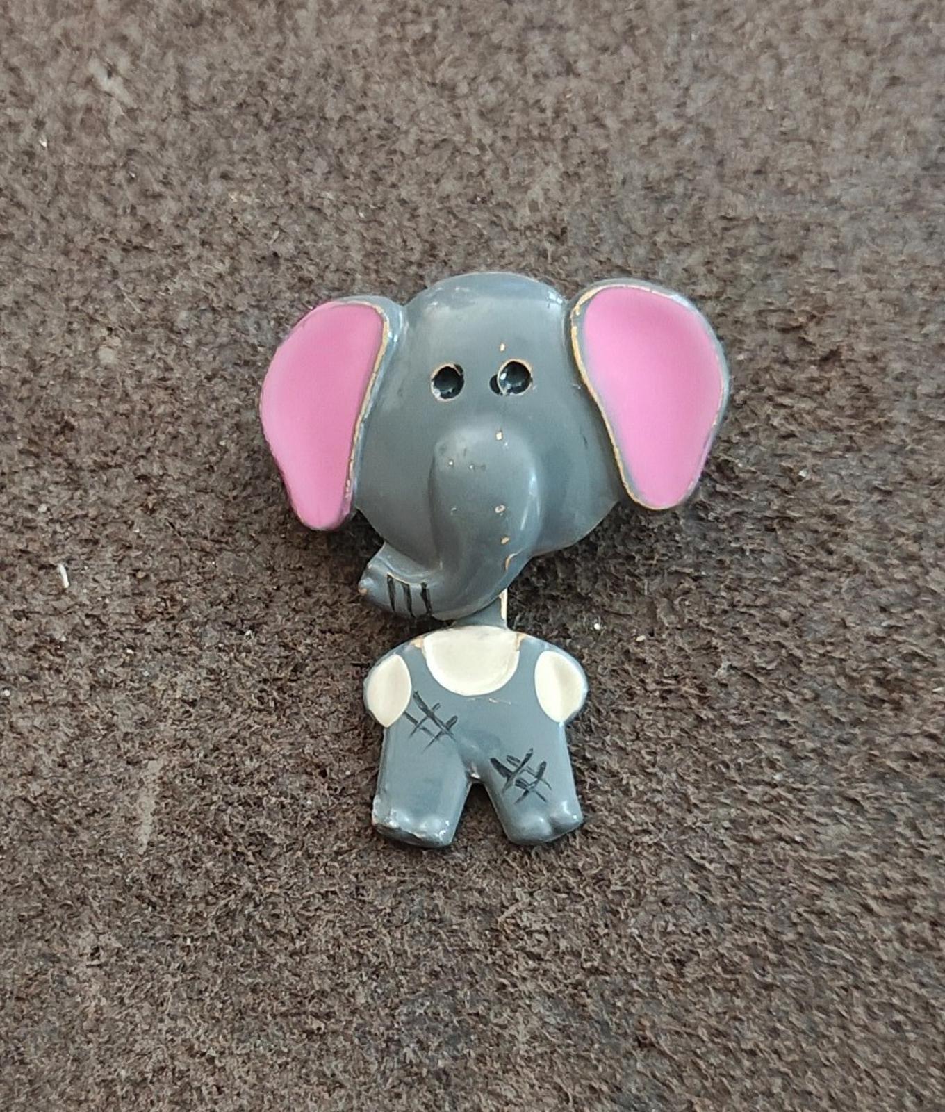 1970s/80s Metal Articulated Grey, White and Pink Enamel Elephant Brooch