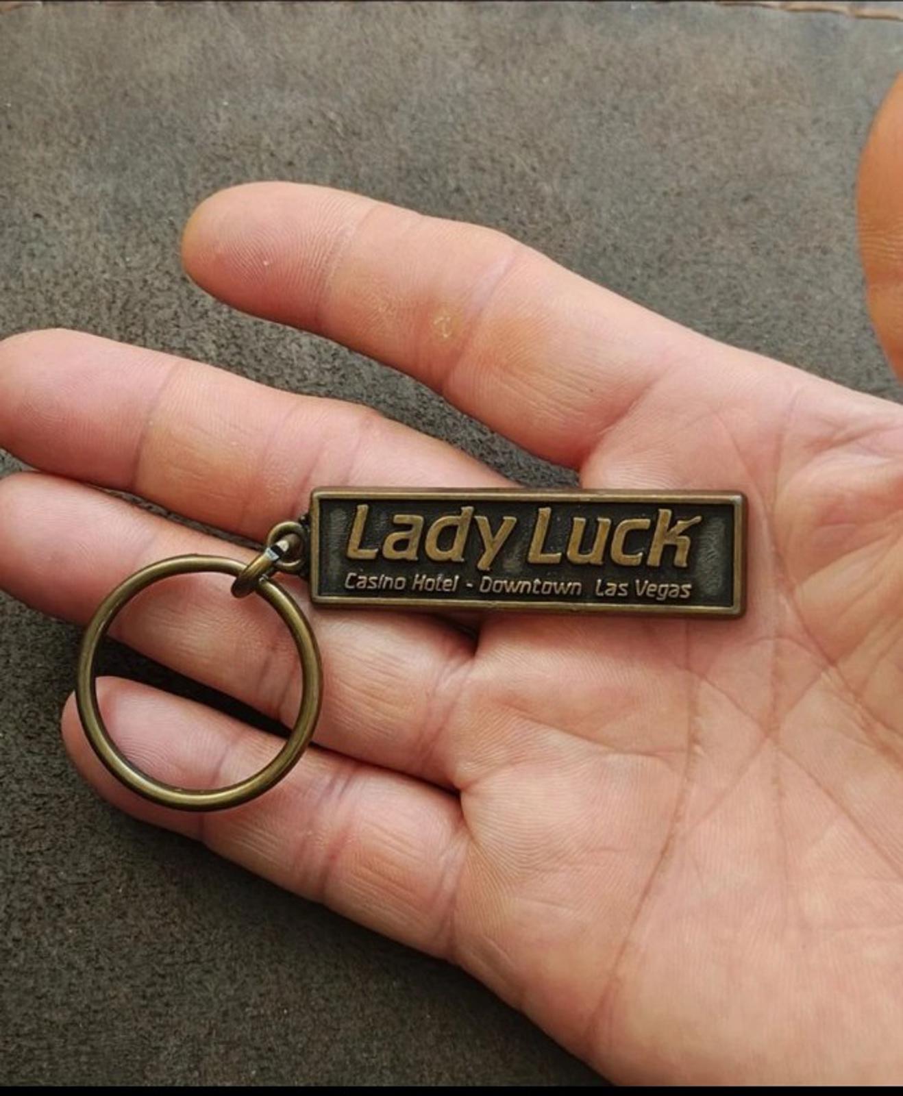 1980s Vintage Lady Luck Casino Hotel Downtown Las Vegas Brass Keychain