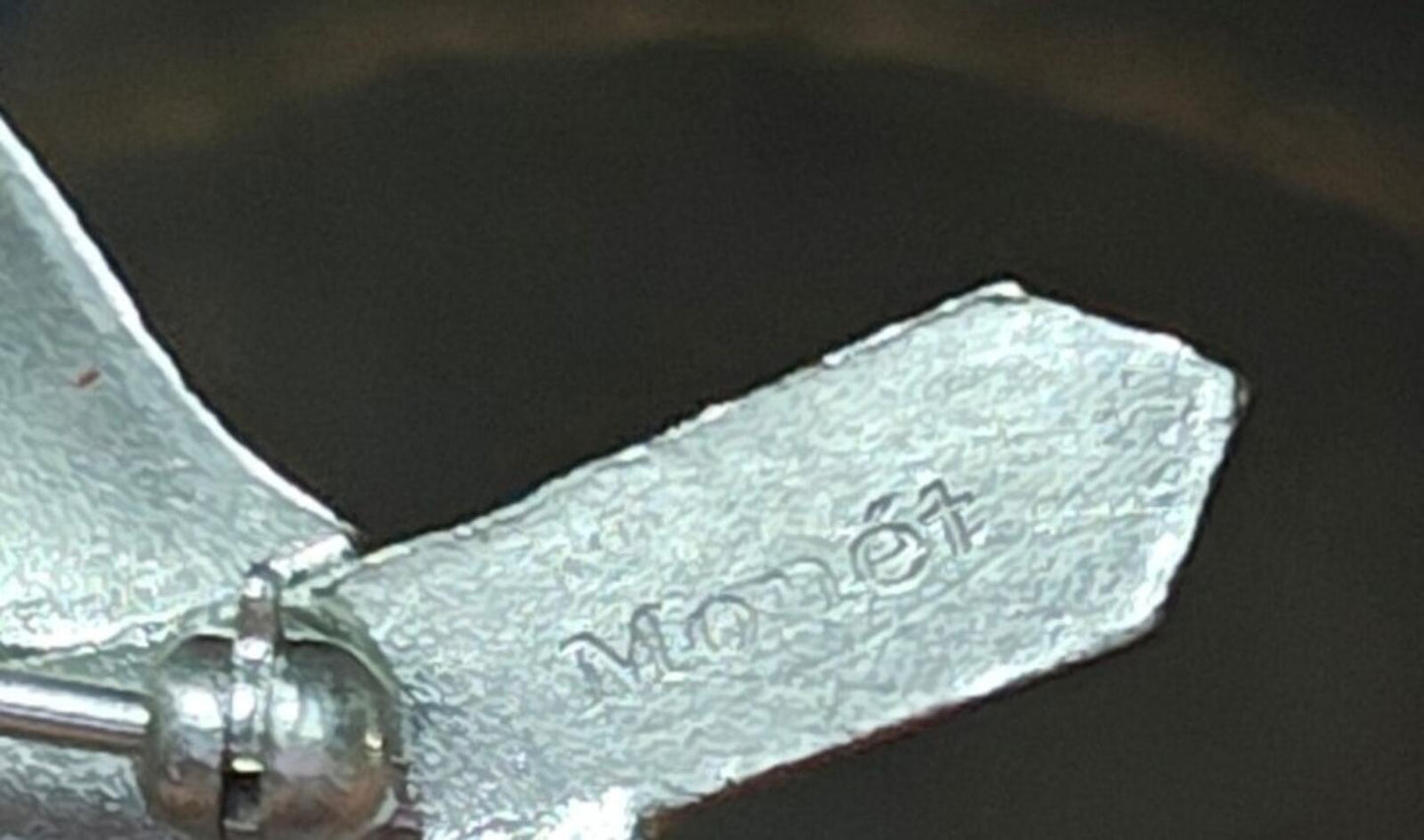 1960s Signed Monet Silver Tone  Modernist Stylized Leaf Brooch