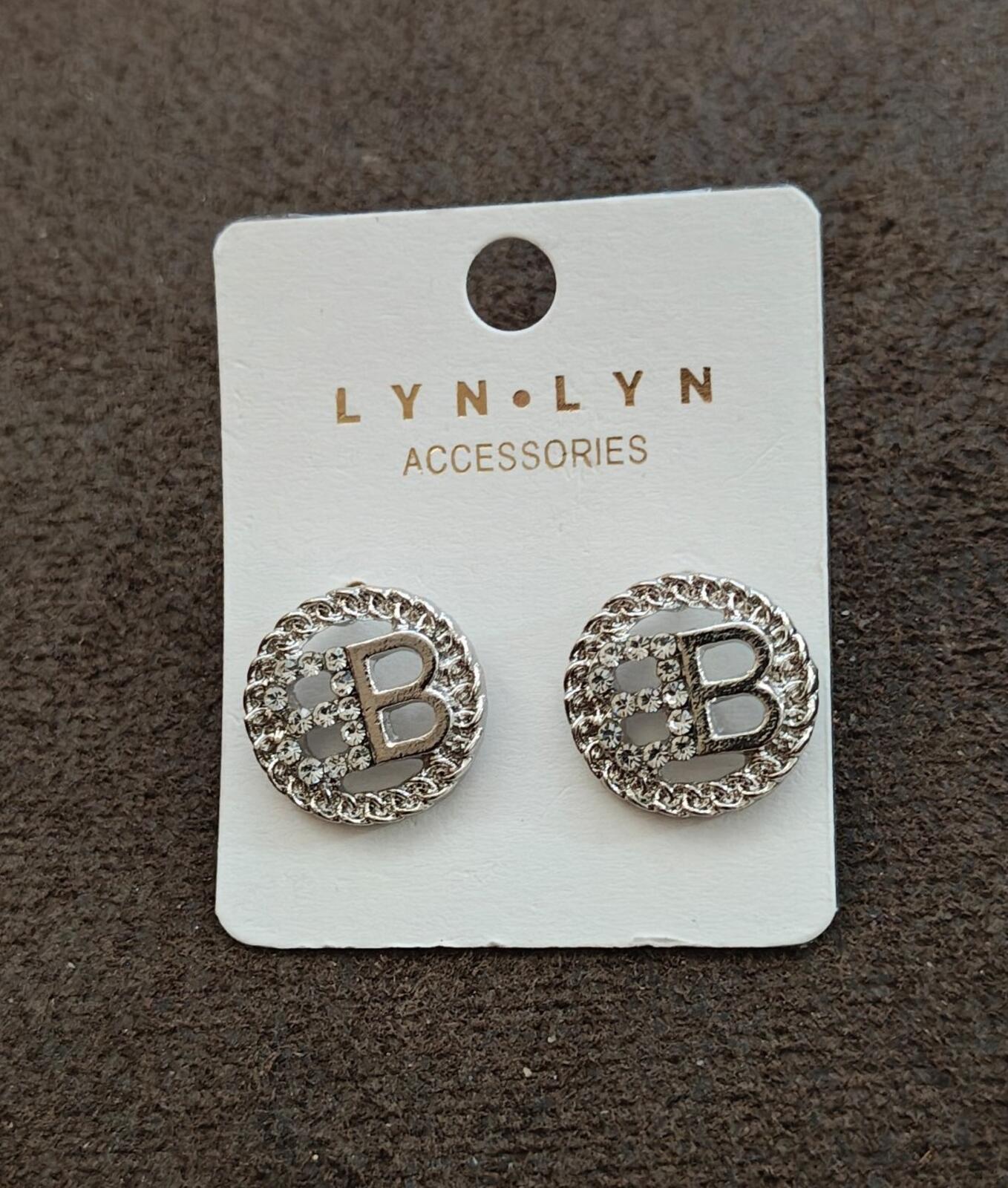 Lyn Lyn Accessories Silver Tone Crystal Encrusted "B" logo Stud Earrings New