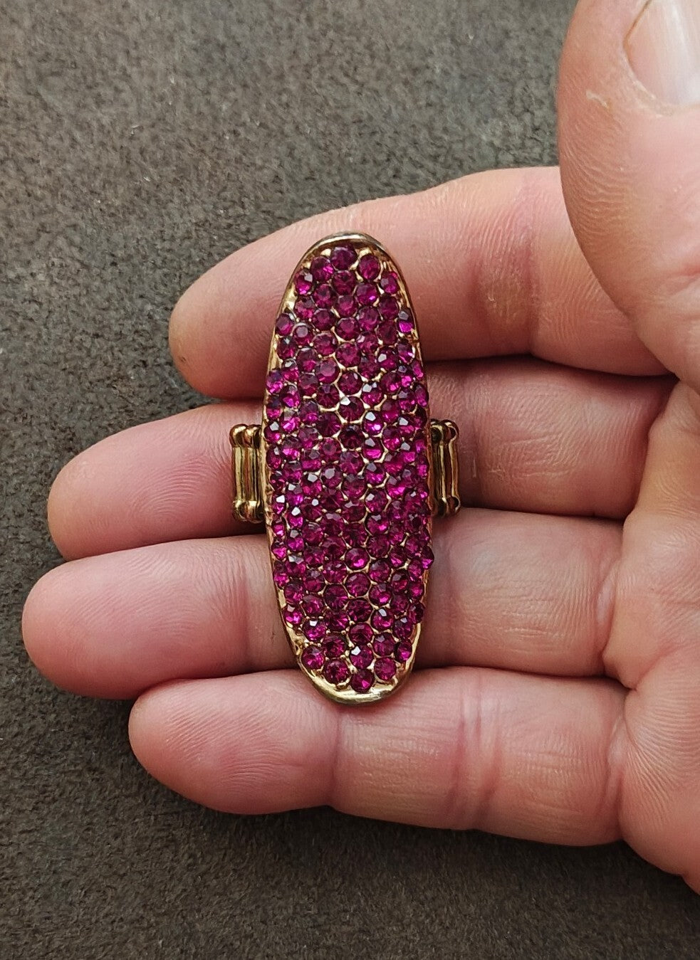 Women's Fuchsia Stone Studded Curved Pave Cocktail Ring