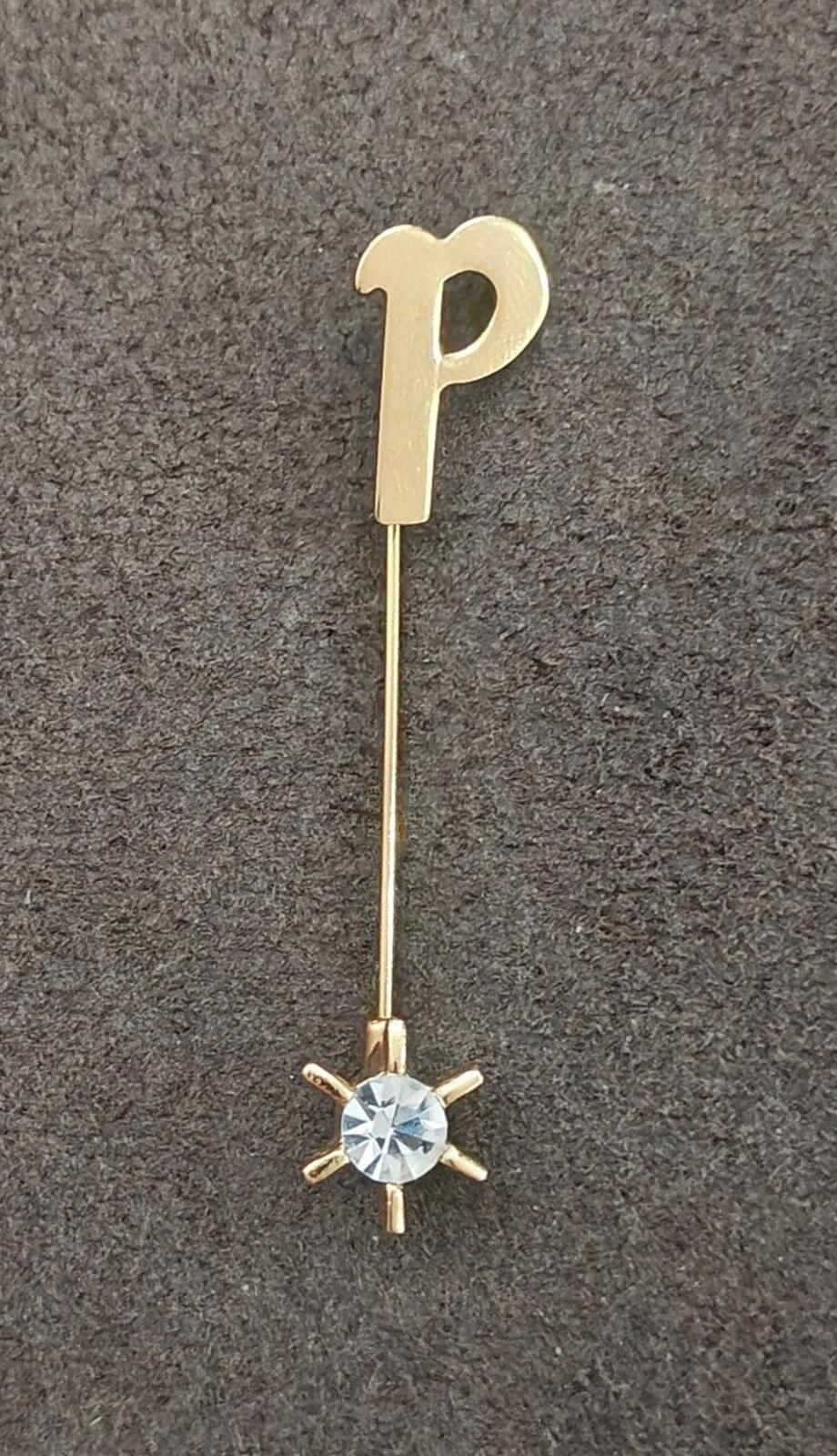 1980s Gold Tone Initial Monogram Letter P Stick Pin