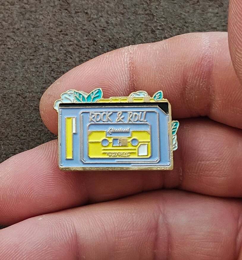 Retro Rock & Roll" Cassette Tape Gold Tone Enamel Pin