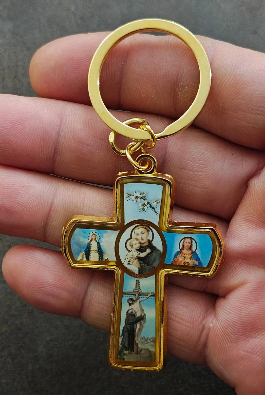 St. Anthony Catholic 4 Way Gold Tone Cross Keychain