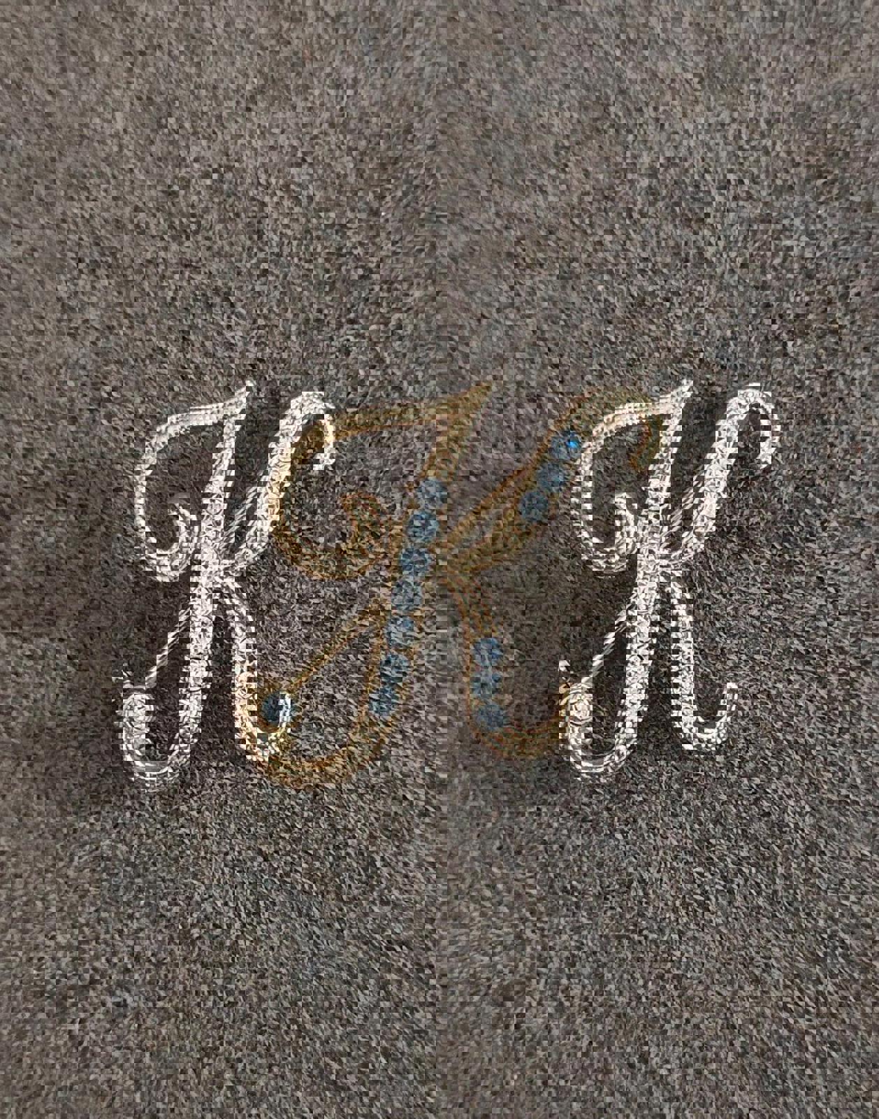 1980's Monogram Initial K with Rhinestones Gold Tone Brooch Pin