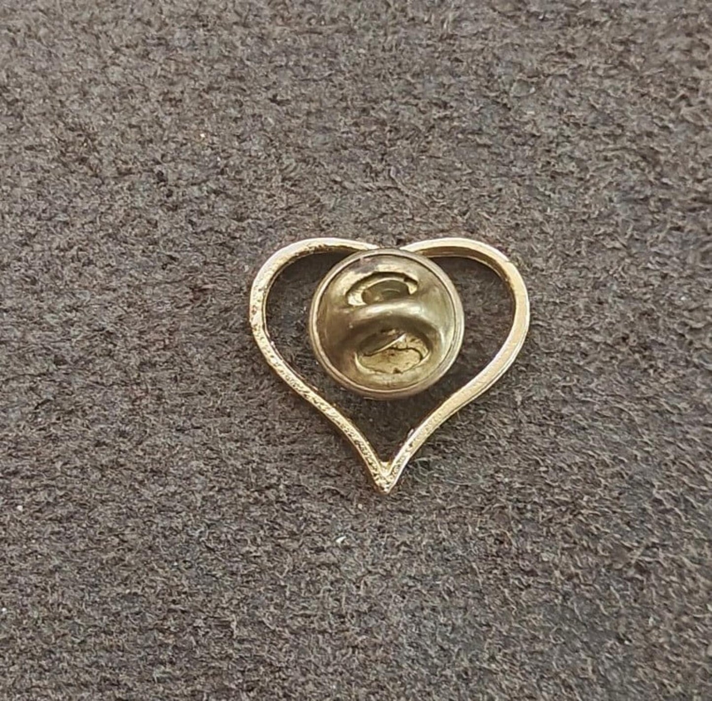 1980s Gold Tone Heart With Small Red Gemstone In Center Pin