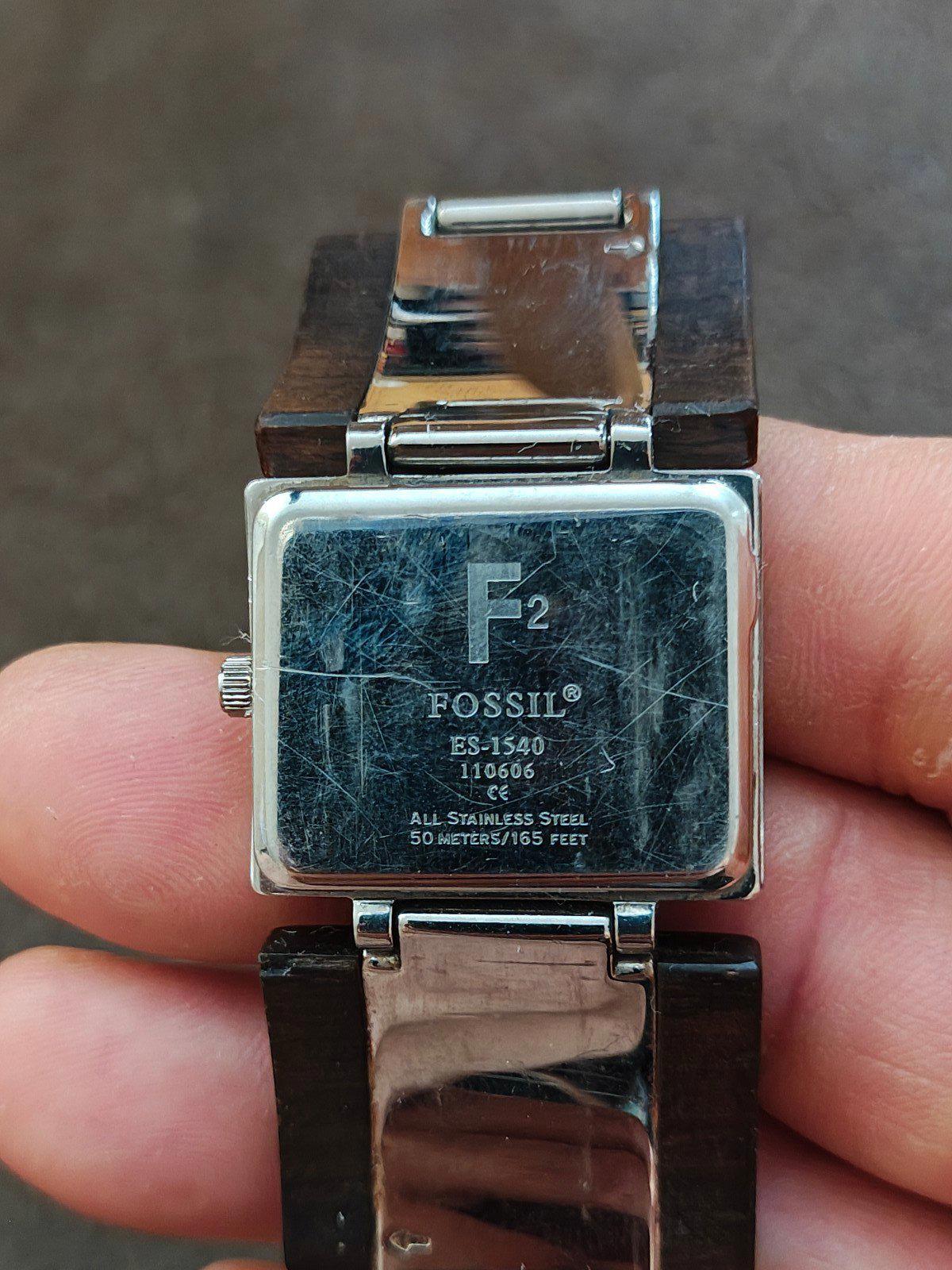 Elegant Silver Tone Wooden Band ES-1540 Ladies Fossil Watch