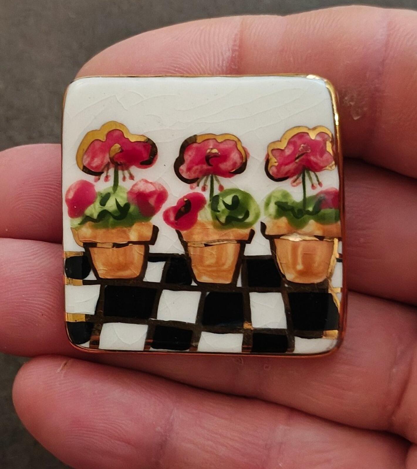 1990s Colorful Glazed Ceramic Flower Brooch