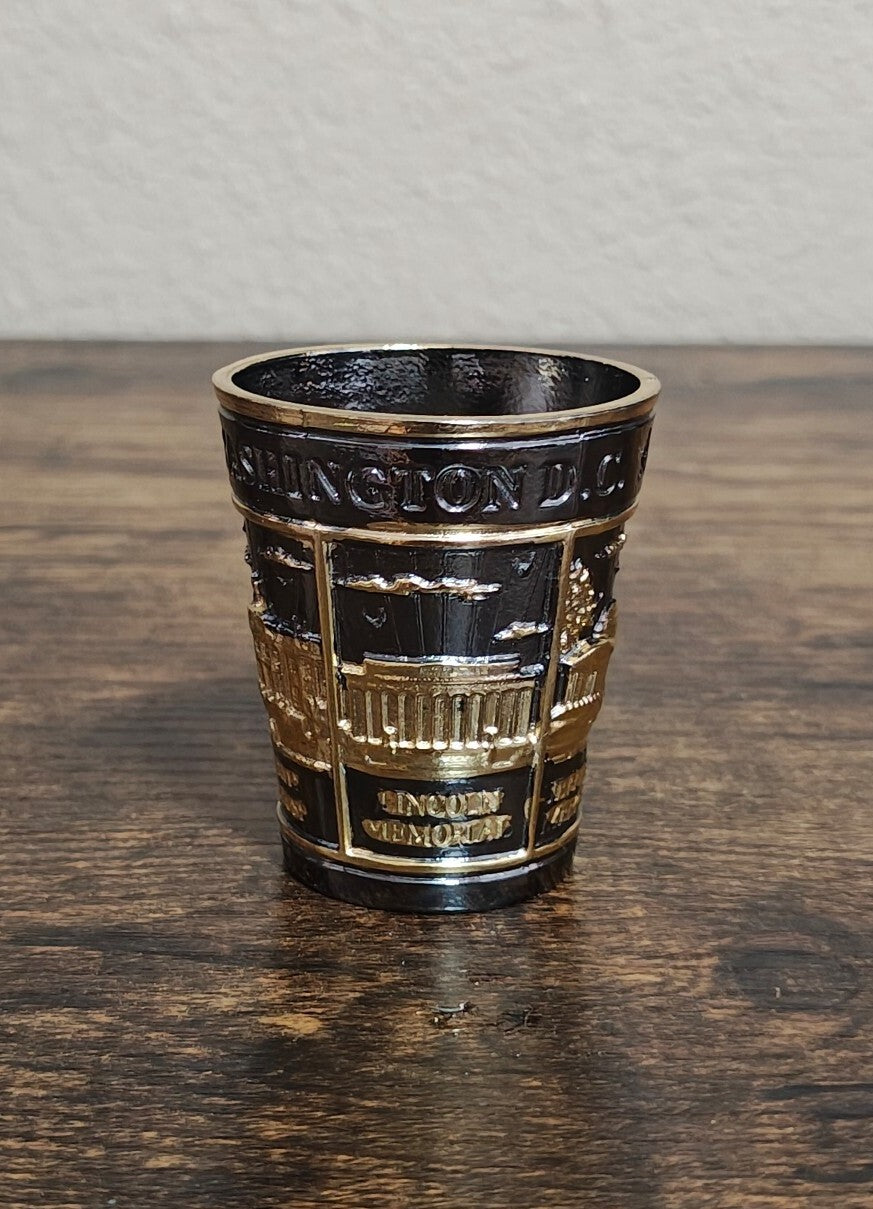 Washington D.C. Souvenir Gold & Black 3D Embosses Shot Glass