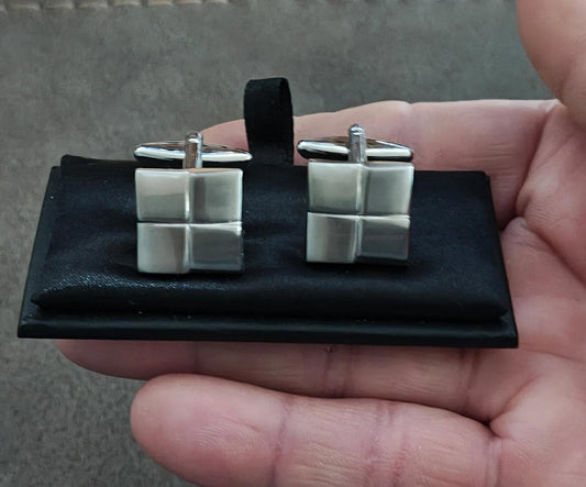 Cylindrical Patterned Stainless Steel Brushed Cuff Links