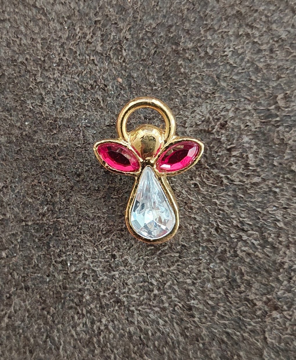 1990s Gold Angel Pin With Red & Clear Rhinestones