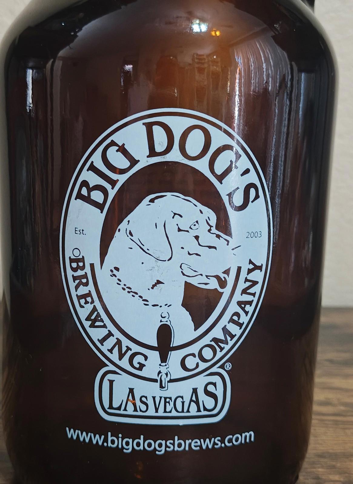 Amber glass jug front label with Big Dog's Brewing Company Las Vegas seal
