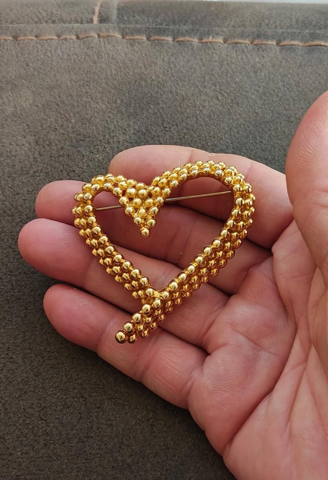 1980s Signed Fernando Originals Gold Tone Beaded Heart Brooch