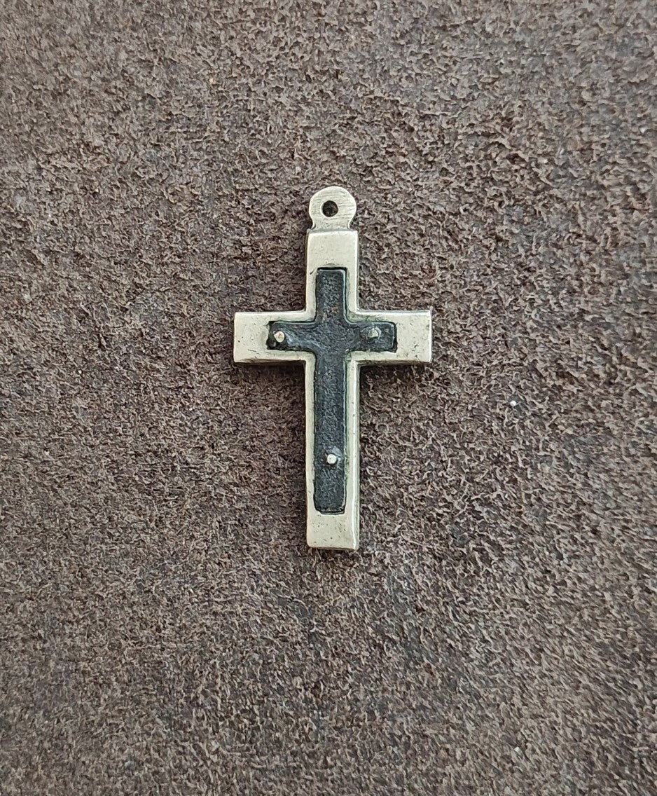 1930s Art Deco French Catholic Pectoral Crucifix With Ebony Wood Inlay Pendant