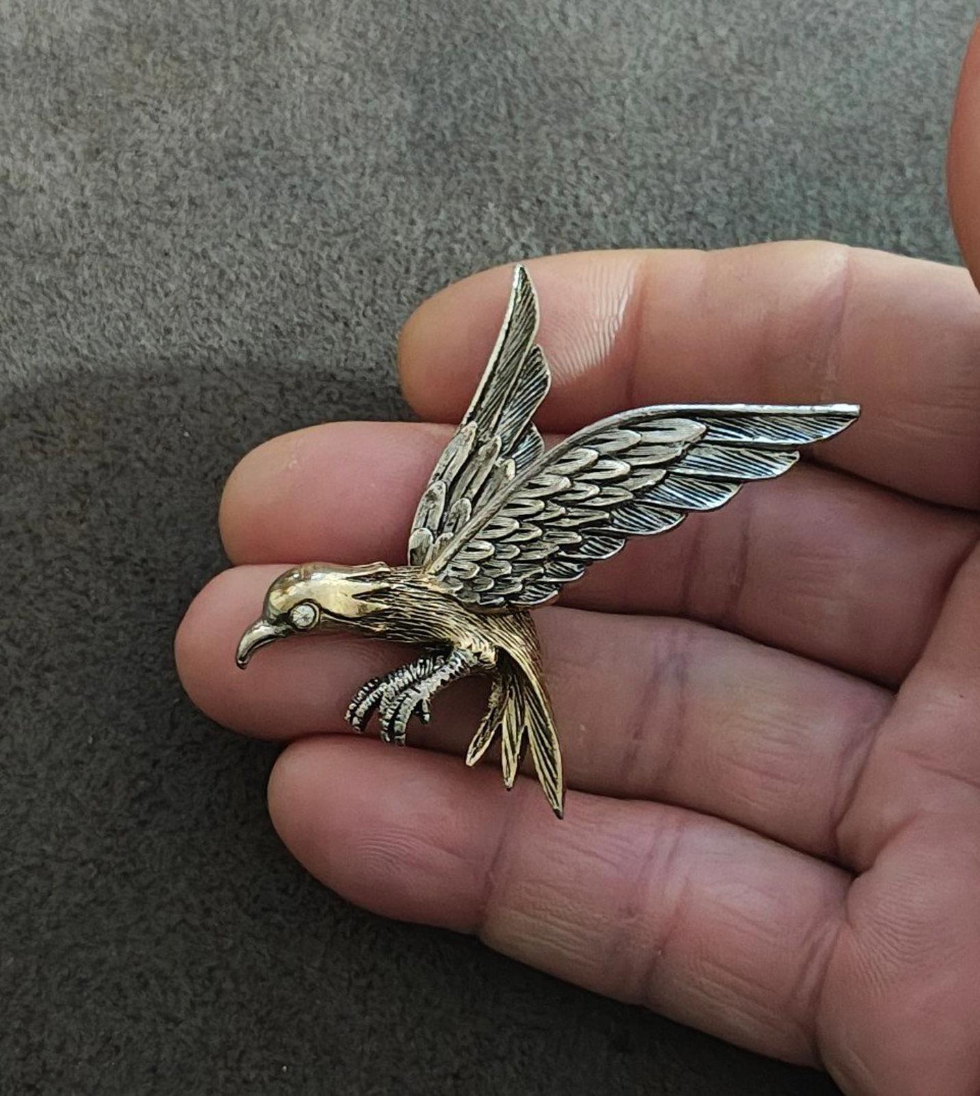 1960's Signed Art Pepper Two Tone American Eagle Patriotic Brooch Pin