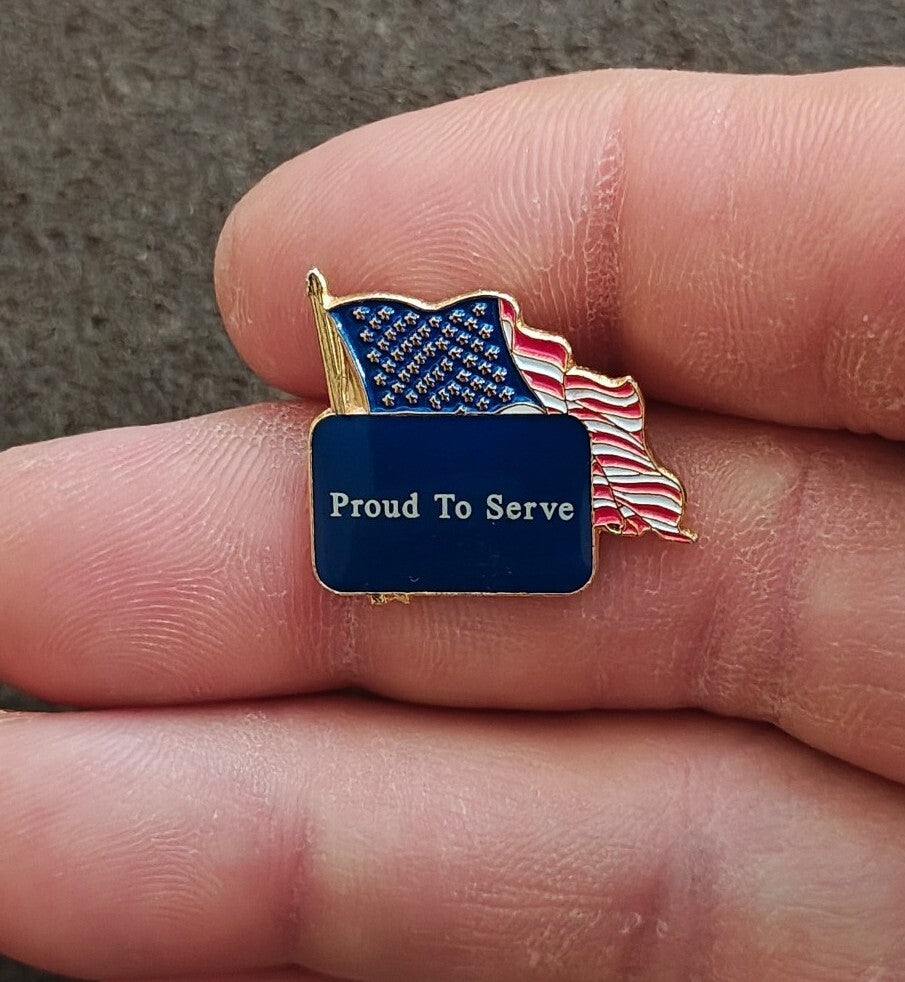 1980s/90s American Flag Proud To Serve Patriotic Pin
