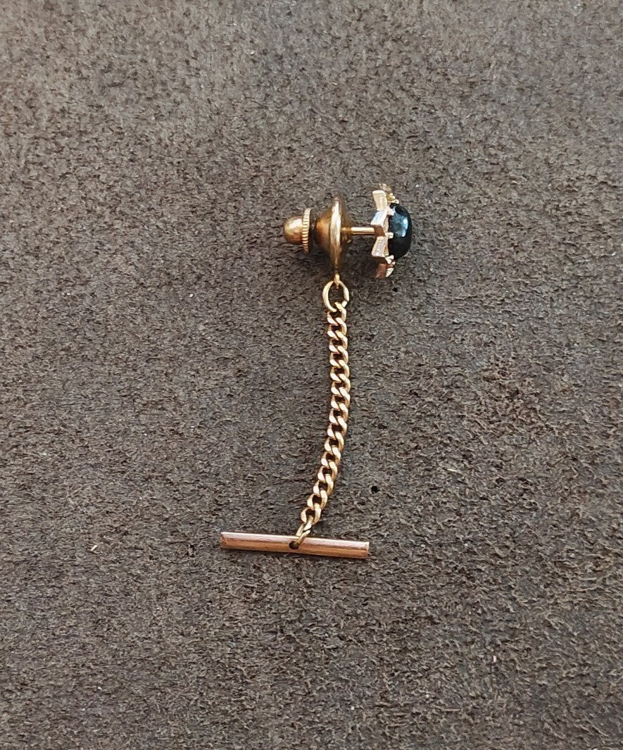 1950s/60s Gold Tone With Dark Cabochon Tie Tack