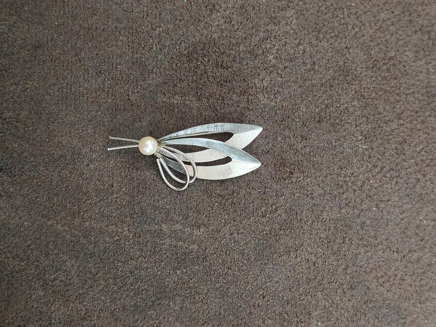 1950s/60s Sterling Silver Modernist With Cultured Pearl Brooch