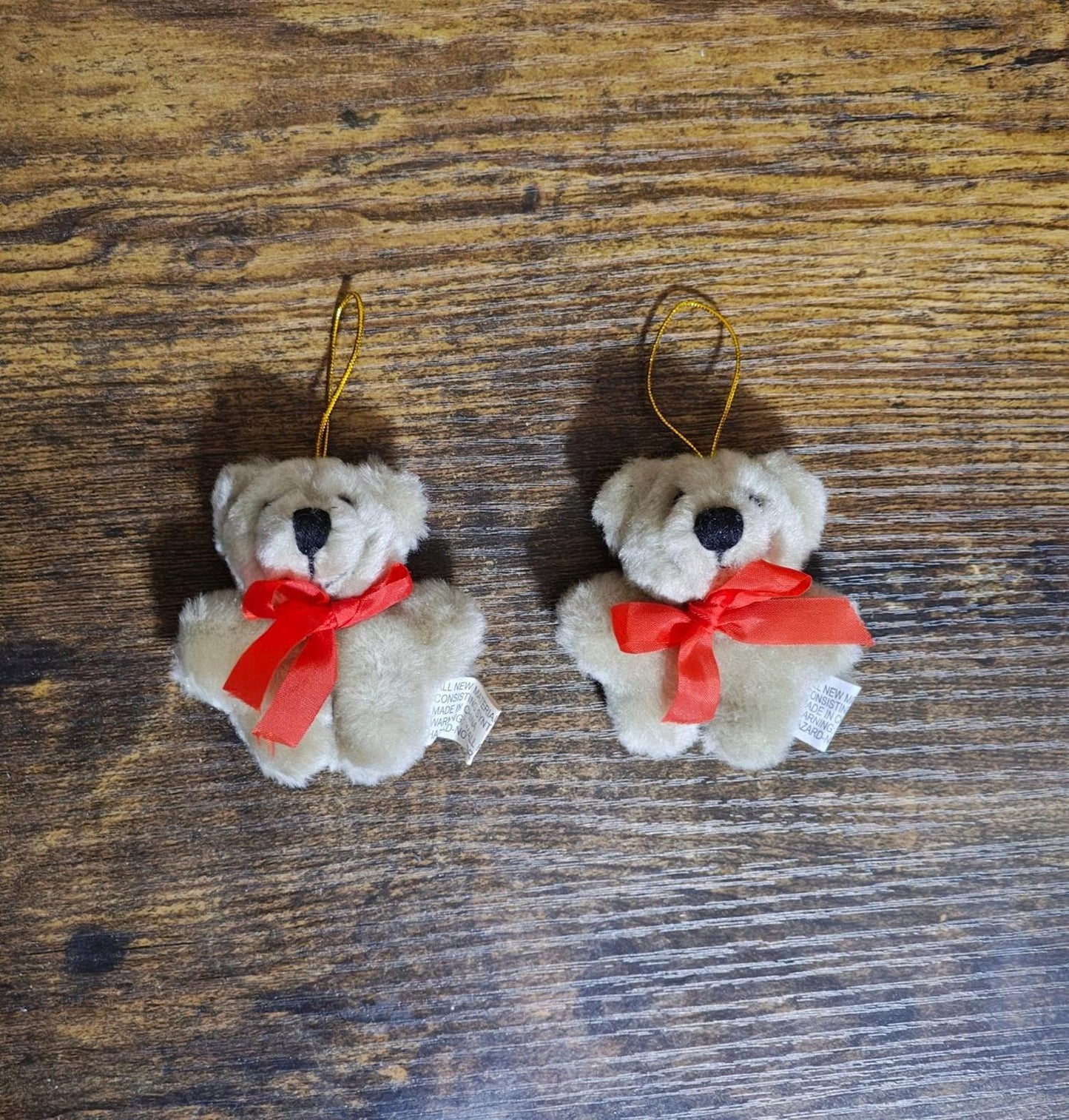 1980s Vintage Set Of Two Mini Plush Teddy Bear Ornaments