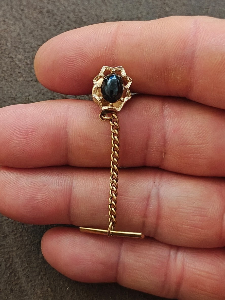 1950s/60s Gold Tone With Dark Cabochon Tie Tack