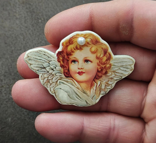 1991 B. Shackman Victorian Style Cardboard Angel/Cherub Die-cut Brooch