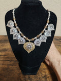 Lucky Brand Two Tone Medallion Bead & Adjustable Leather Cord Pendant Necklace
