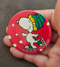 1980s Peanuts Snoopy Ice Skating Holiday Pinback Button