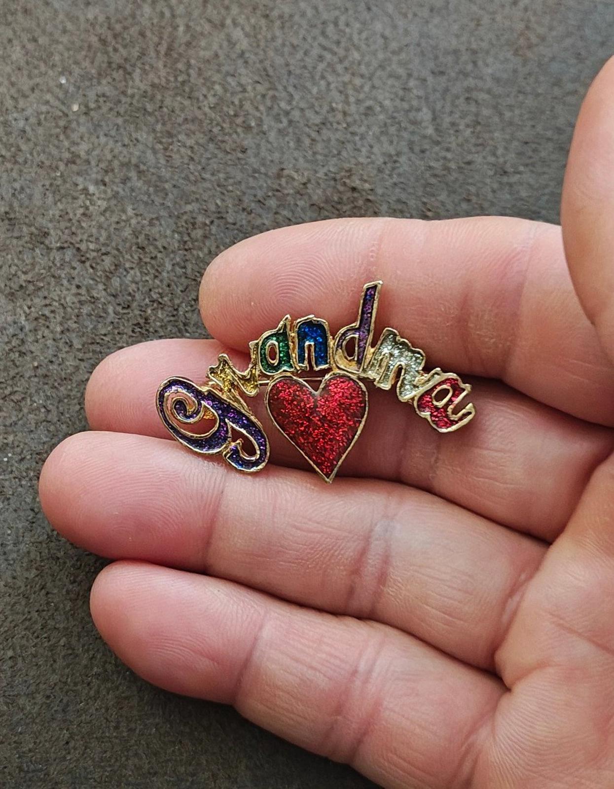 1980s Rainbow Glitter Gold Tone Grandma Brooch