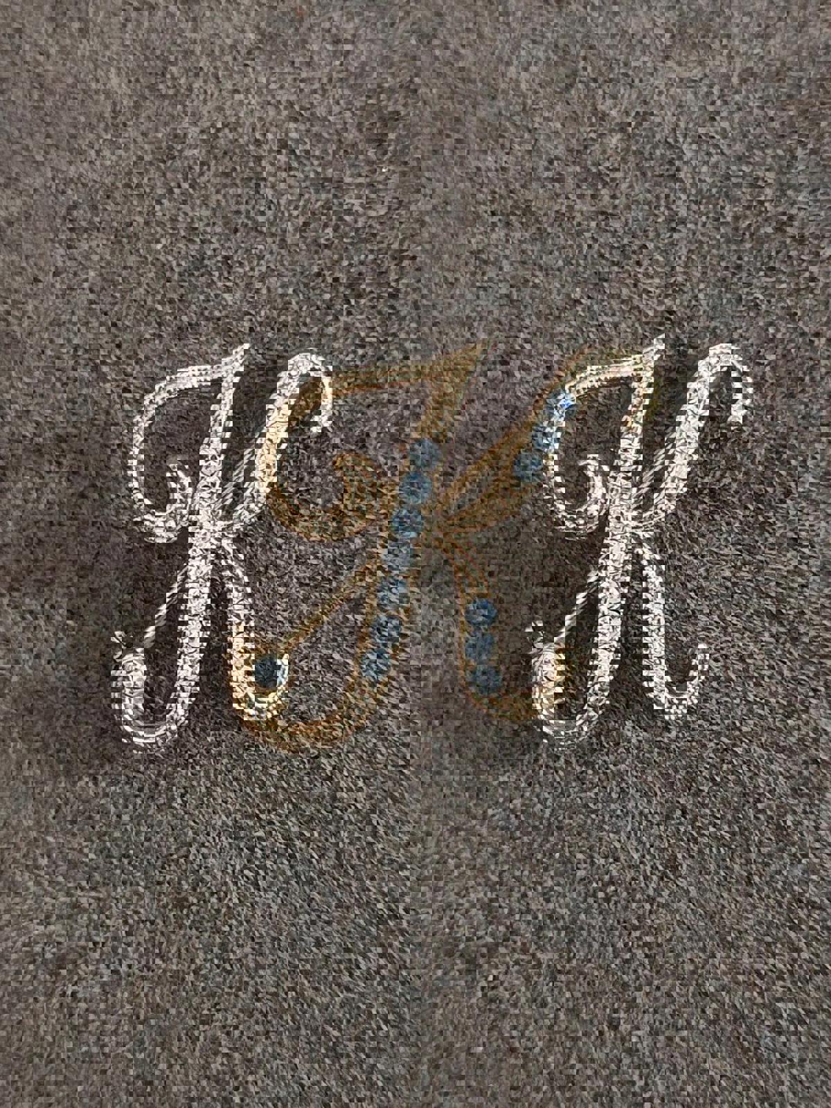 1980's Monogram Initial K with Rhinestones Gold Tone Brooch Pin
