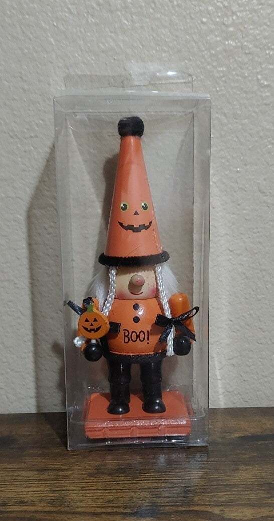 Halloween Pumpkin Gnome 9" Wooden Figure