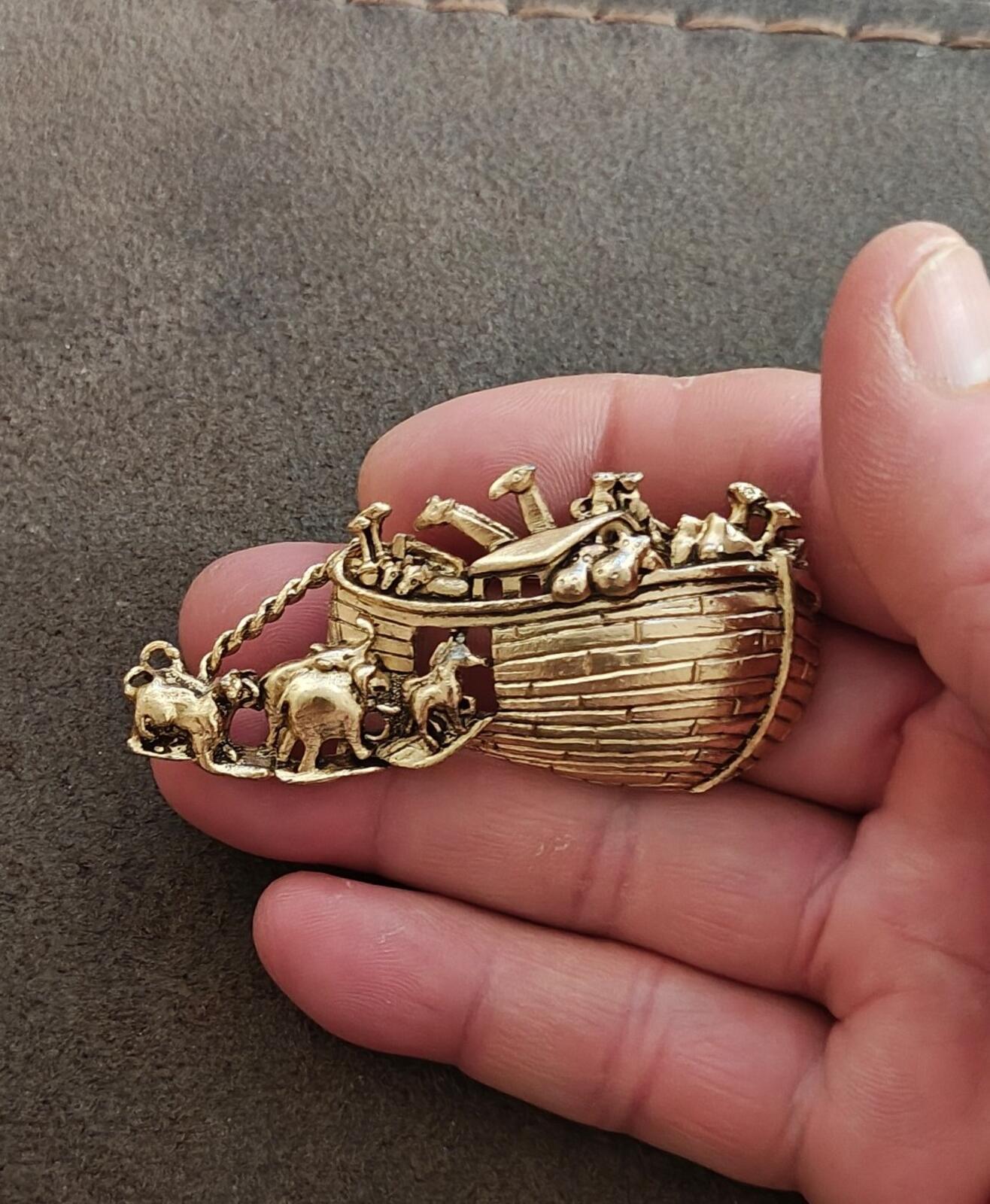 1990s Signed TOFA Gold Tone Noah's Ark Brooch