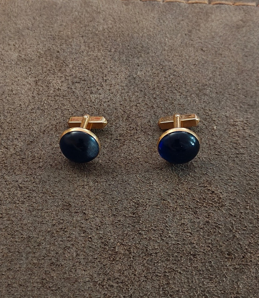 1950s/60s Swank Round Cobalt Blue Lucite Cabochon Gold Tone Cufflinks