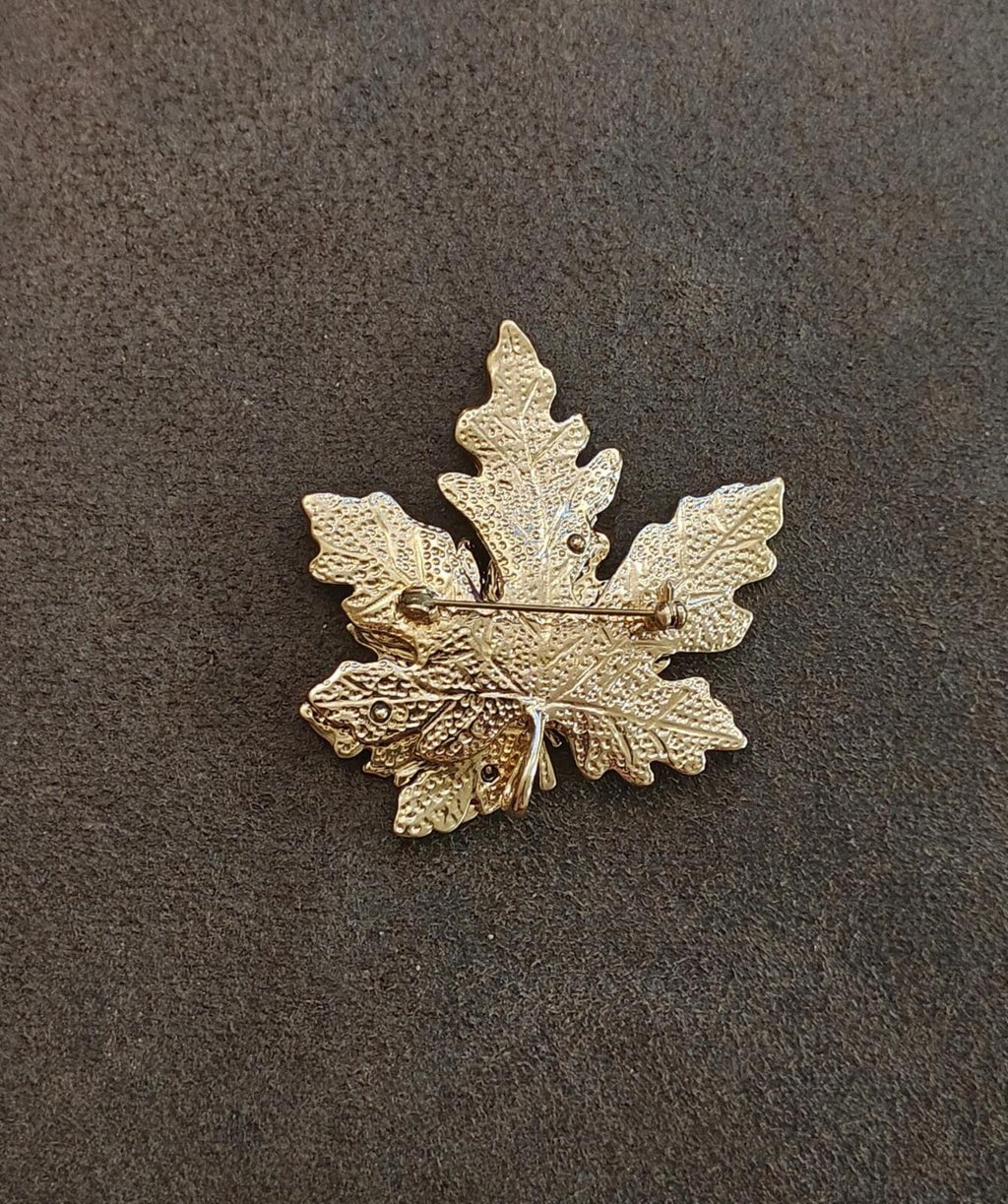 Tri Layered Gold Tone Multi Colored Handpainted Enamel Maple Leaf Brooch