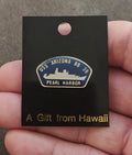 Gold tone and blue enamel USS Arizona BB-39 Pearl Harbor lapel pin on card
