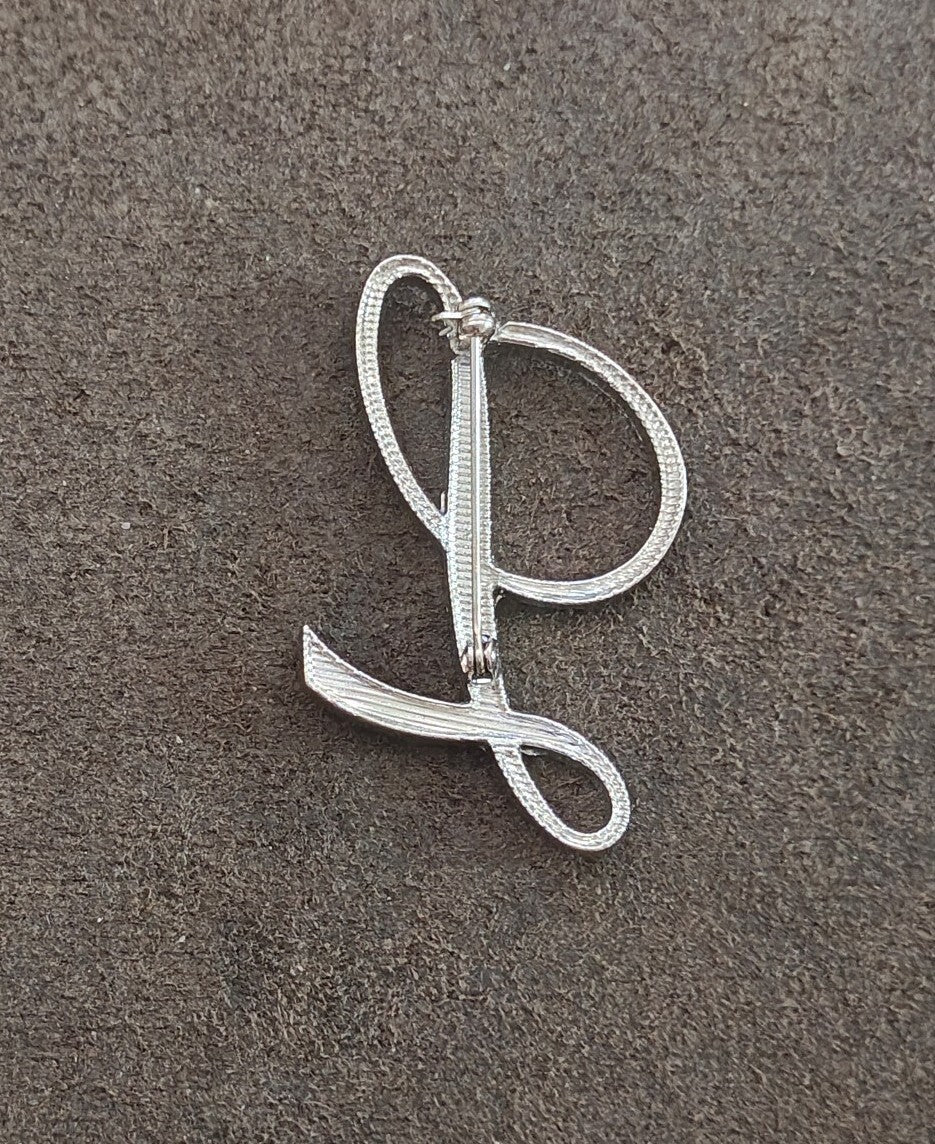 Silver Tone Monogram Initial "L" With Sparkling Clear Rhinestones Brooch