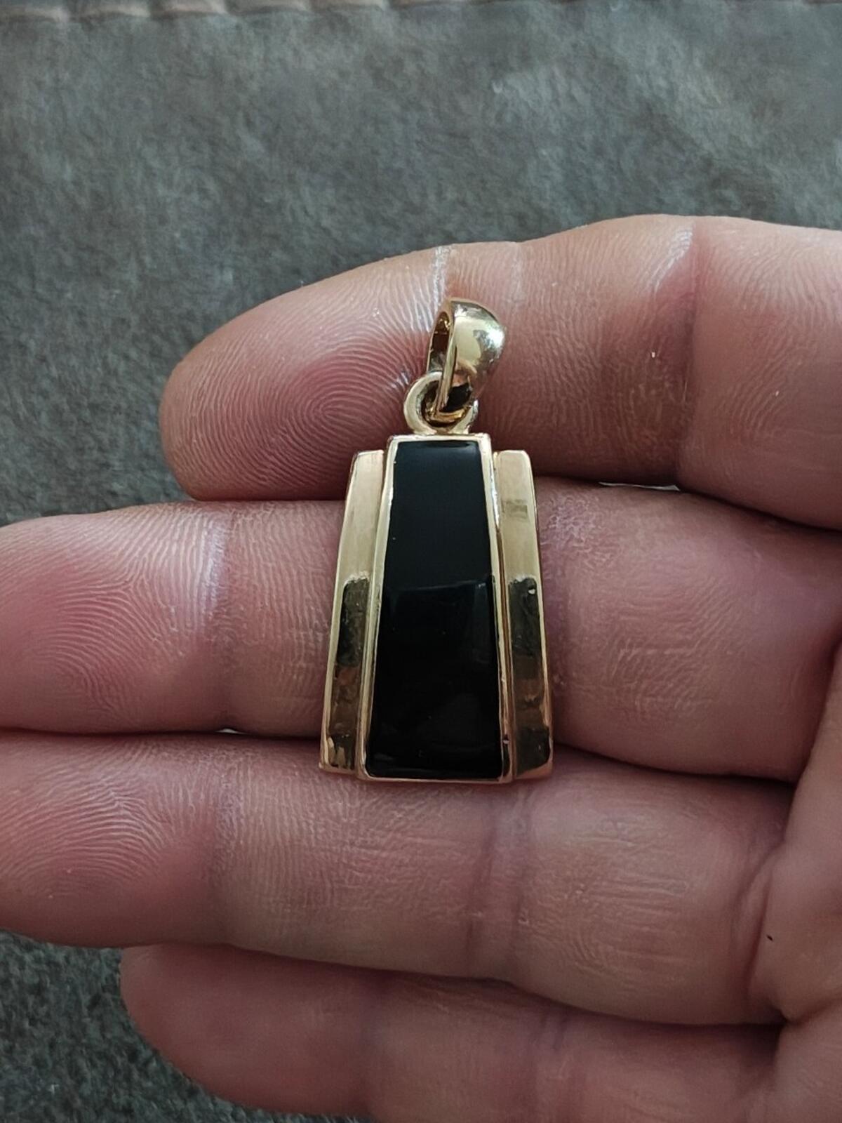 Signed Lia Sophia Refined Black Enamel Gold-Tone Slide Pendant