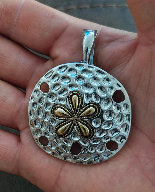 1970's Marked RMN Roman Sand Dollar Two Tone Large Pendant