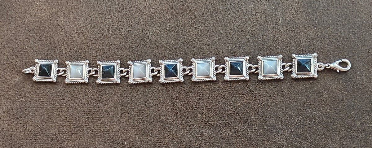 90s Premier Designs Pyramid Cut Moonglow/Cat's Eyes Stones Bracelet