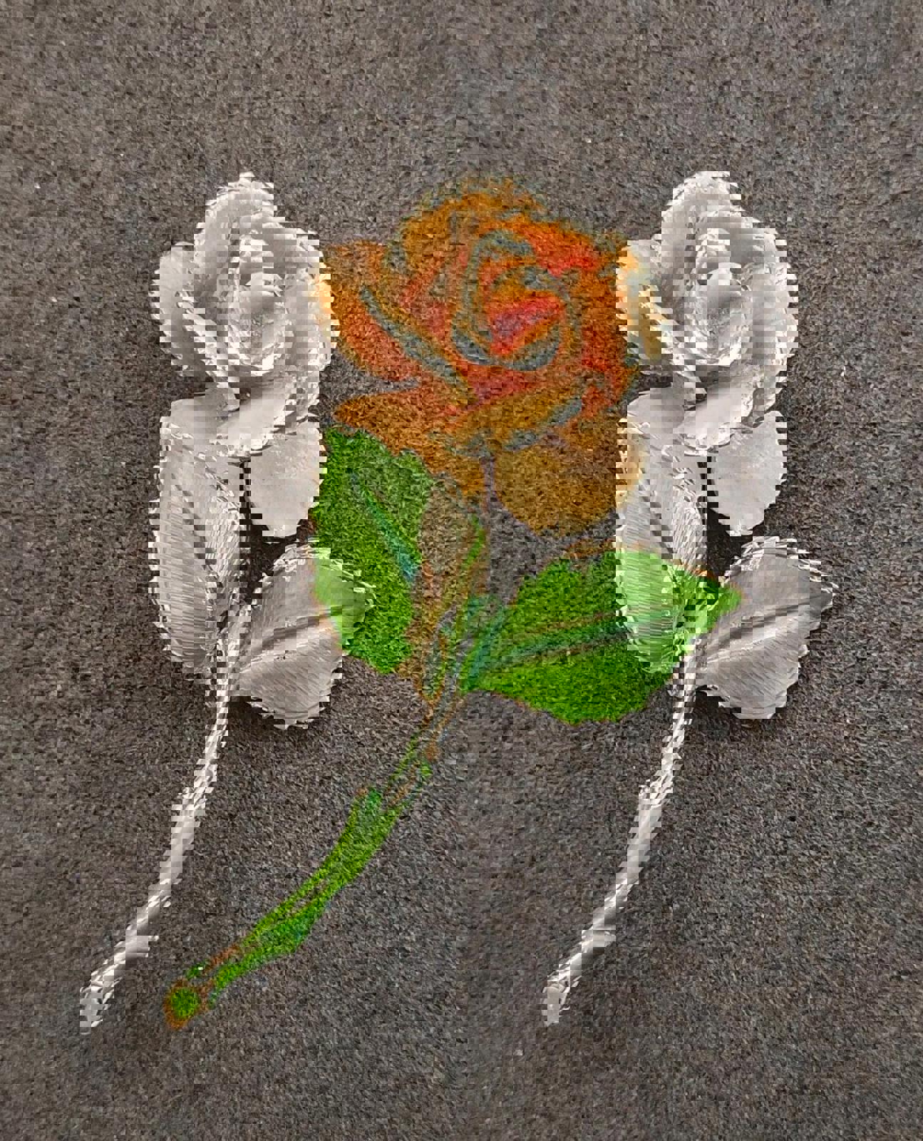 1980's Green and Orange Enamel Gold Trimmed Leaves Enamel Pin