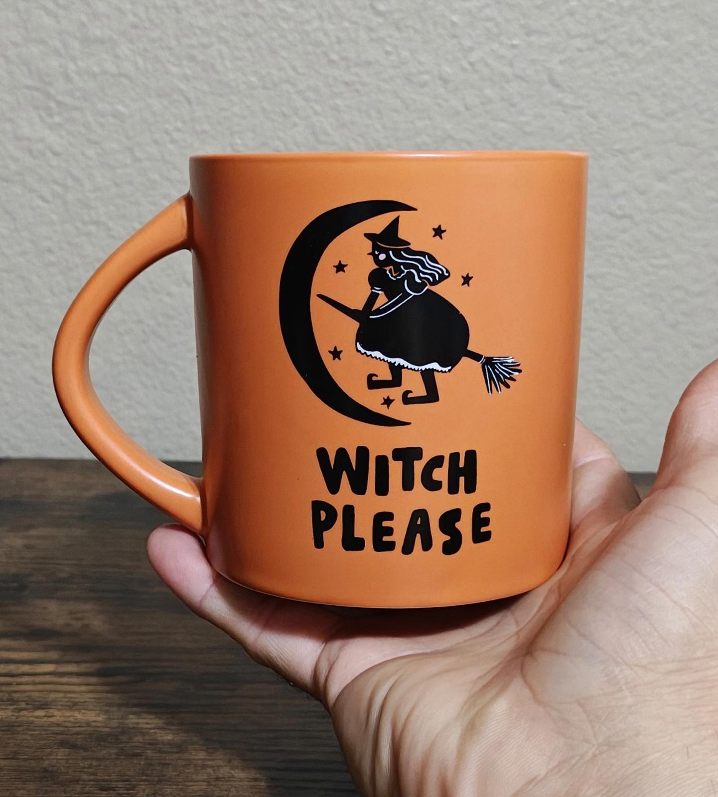 Cool Witch Please Halloween Witch Stoneware 16 oz Double Sided Orange Mug.